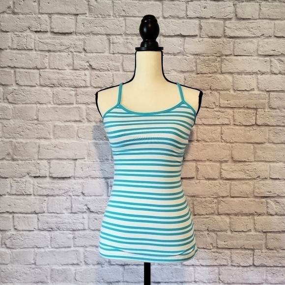Lululemon Power Y Tank Twin Stripe Spry blue racerback tank top women's size 4 - Picture 2 of 9
